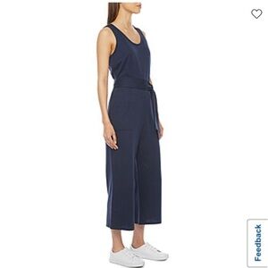 NWT STYLUS Navy Platoon Knit Tank Pockets Comfort Wide Leg Capri Jumpsuit